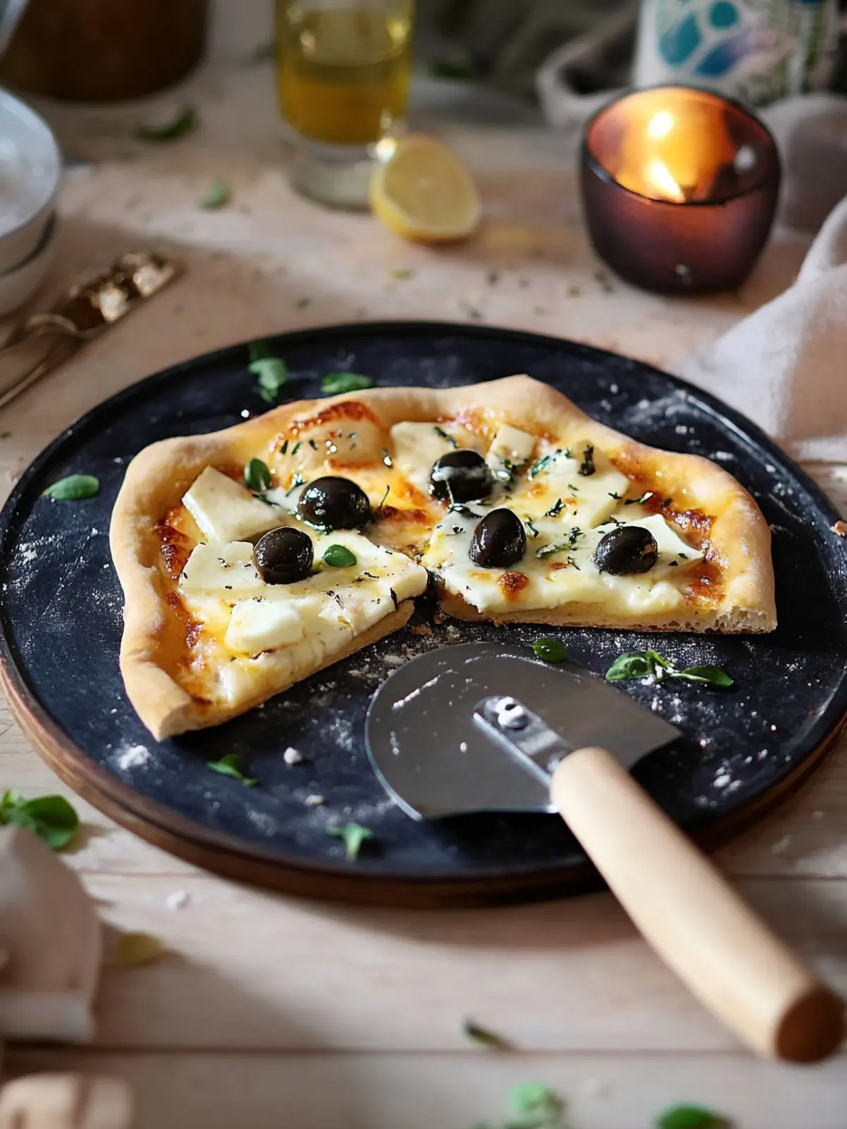 Pizza Raclette mit Oliven