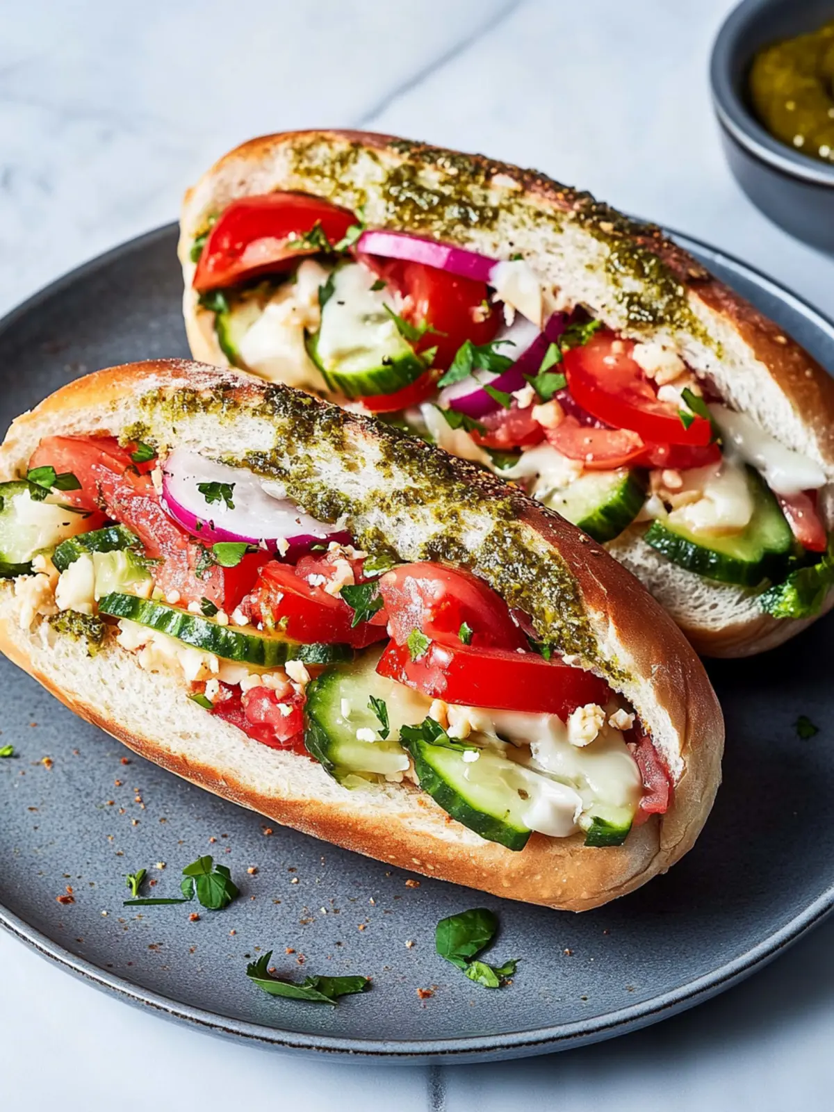 Vegetarische Muffulettas mit eingelegtem Eisbergsalat