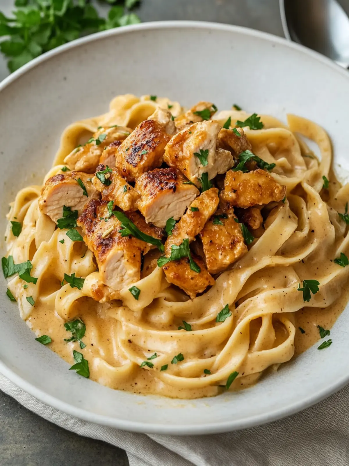 Zarte Hähnchenstreifen mit cremigen Nudeln in sahniger Sauce Zutaten