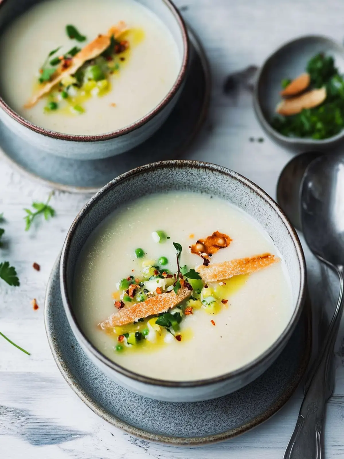 Spargel-Kokos-Suppe mit Rhabarber-Jalapeño-Salsa