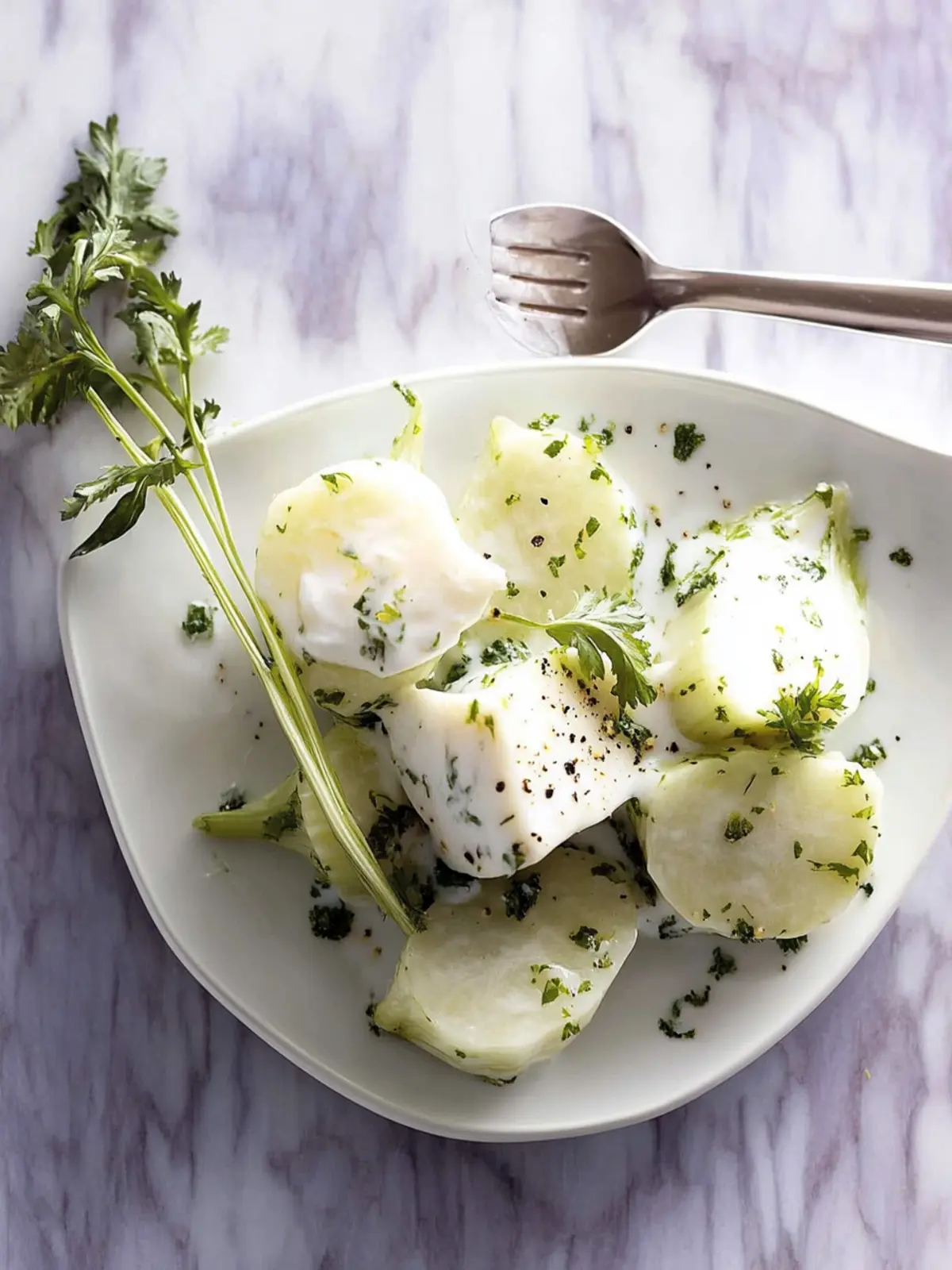 Kohlrabi mit Crème fraîche und Kerbel