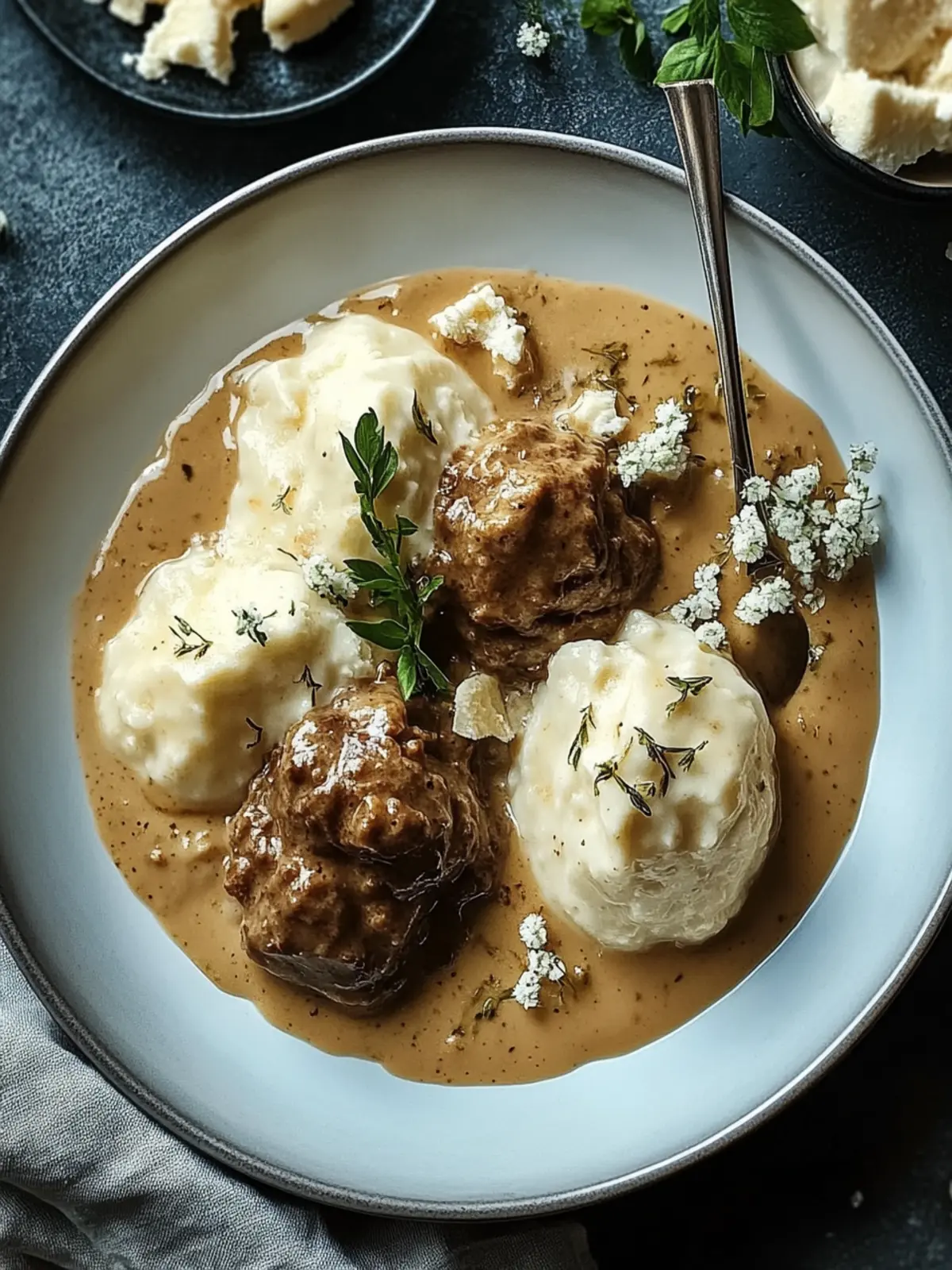 Butterzartes Rahmgulasch mit Serviettenknödel