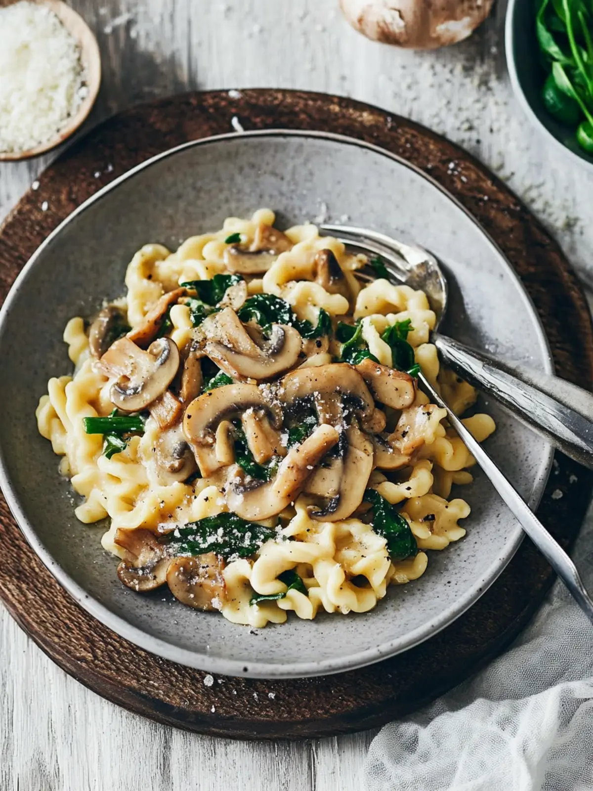 Spätzle mit Champignon-Spinat-Sauce
