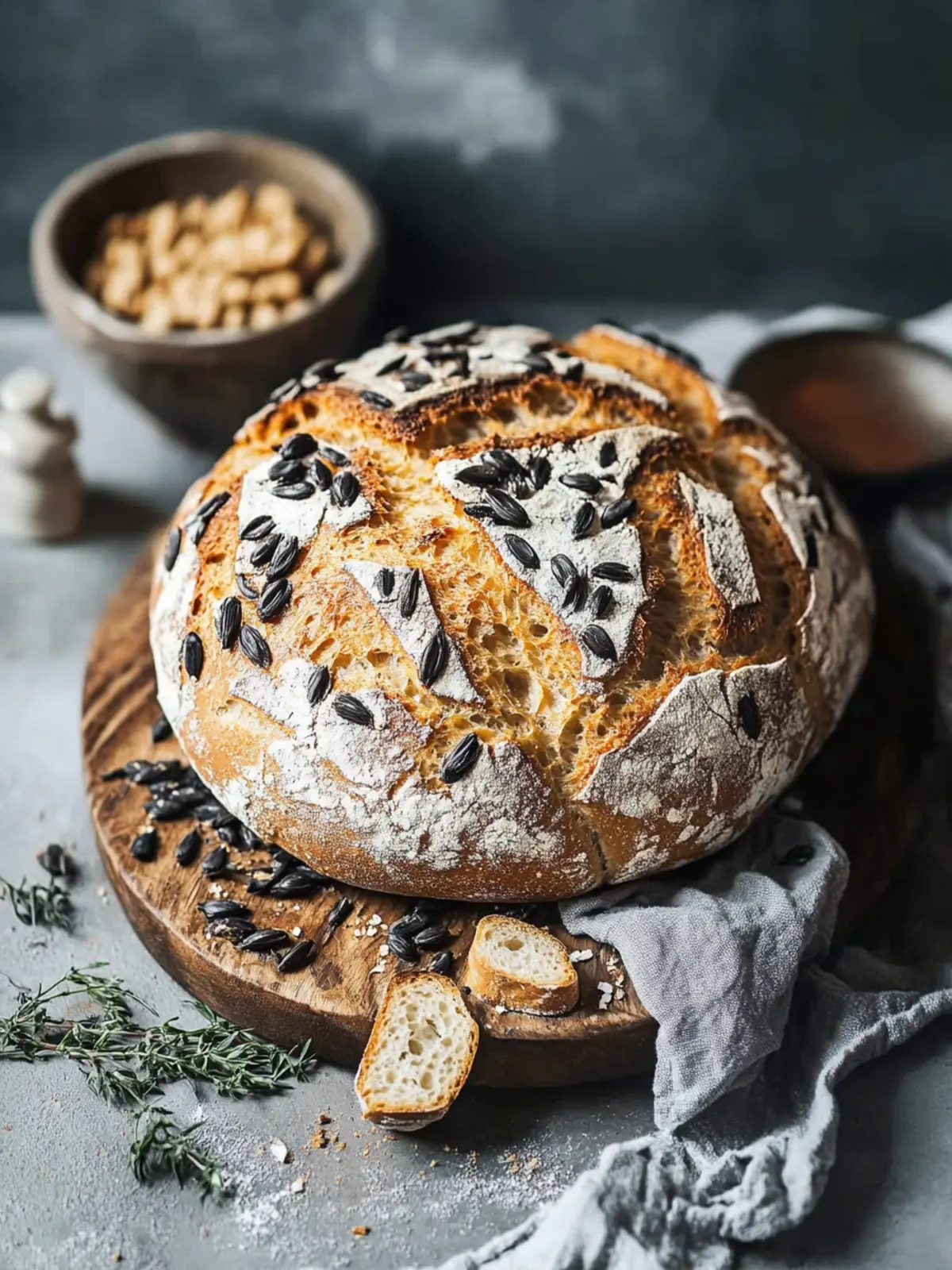 Topfbrot mit Dinkelmehl und Kürbiskernen