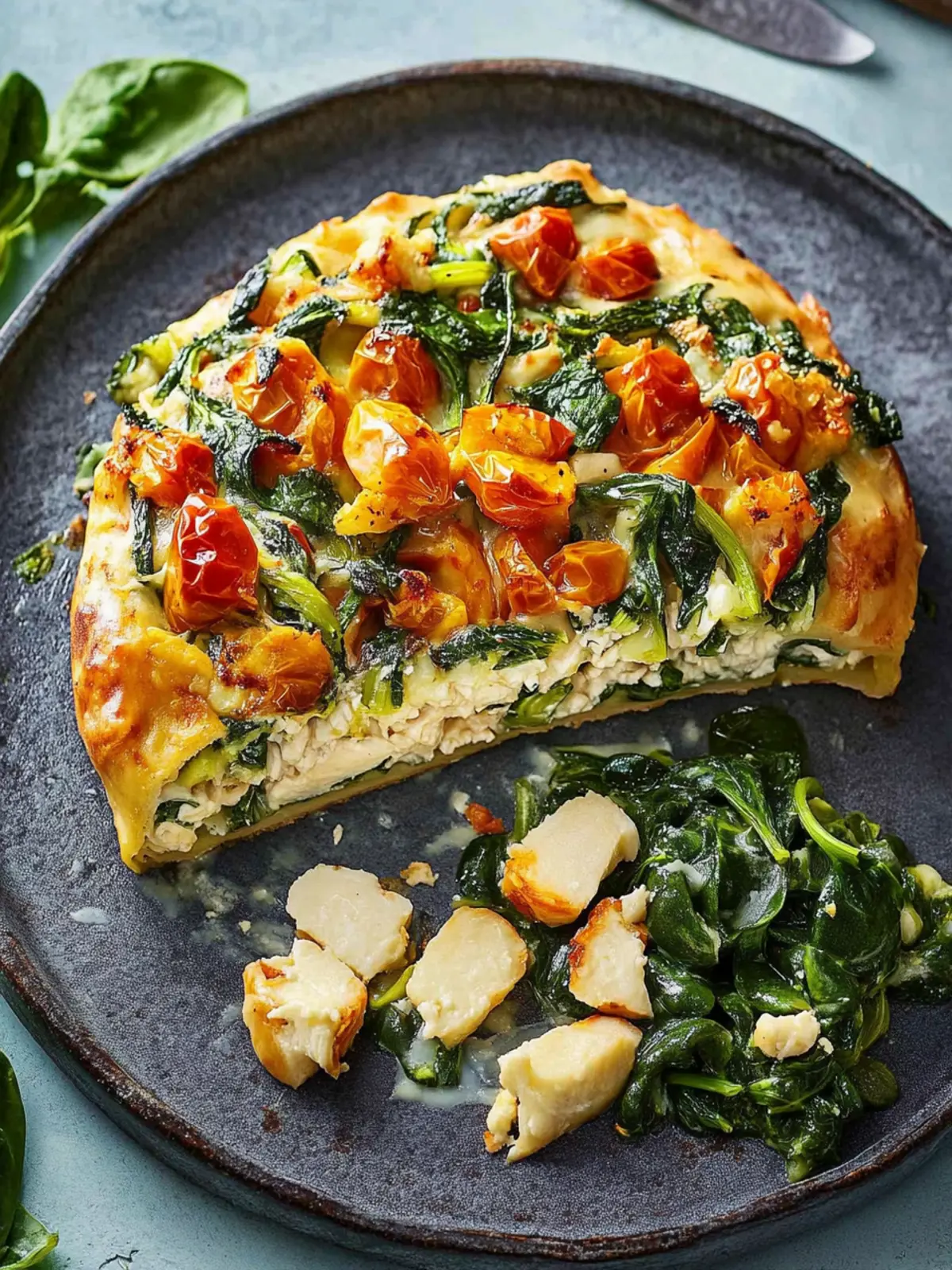 Hähnchenbrust auf Spinat mit Zucchini-Tomaten-Reis