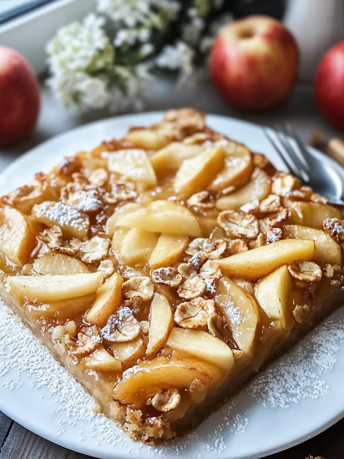 Apfelkuchen gebackene Haferflocken