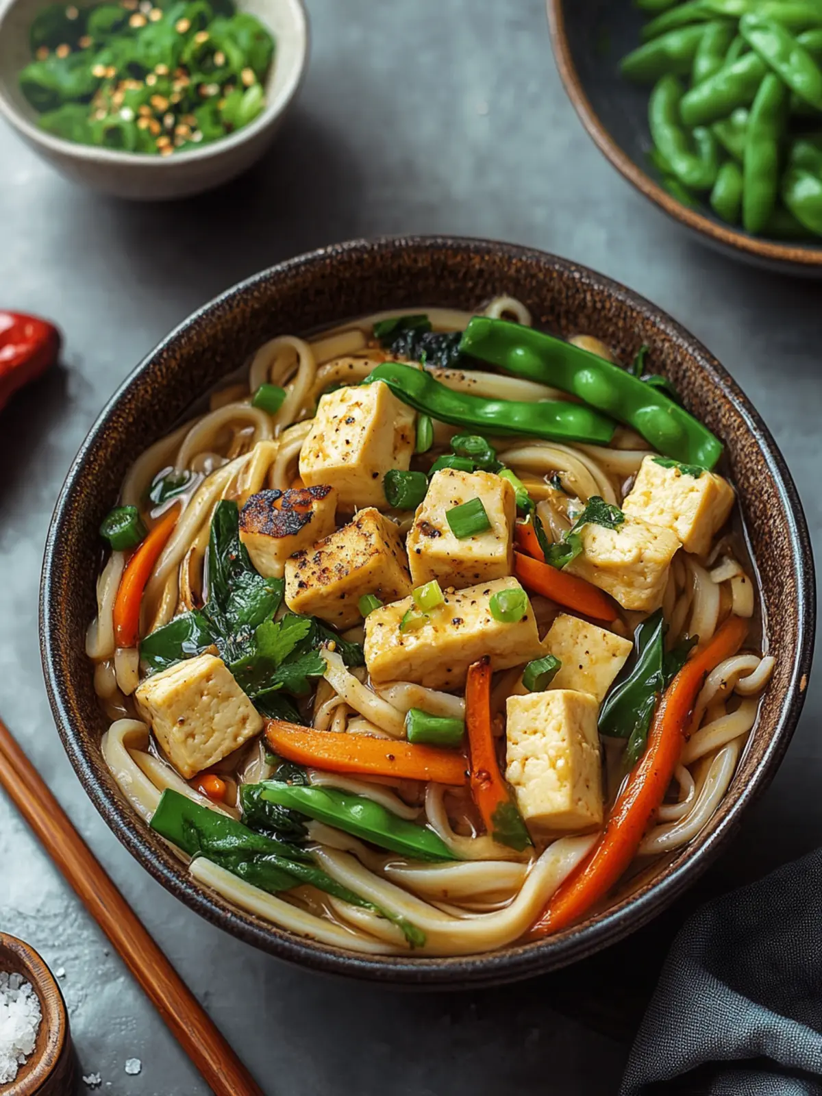 One-Pot Udon-Nudeln mit Ingwer-Gemüse & Tofu