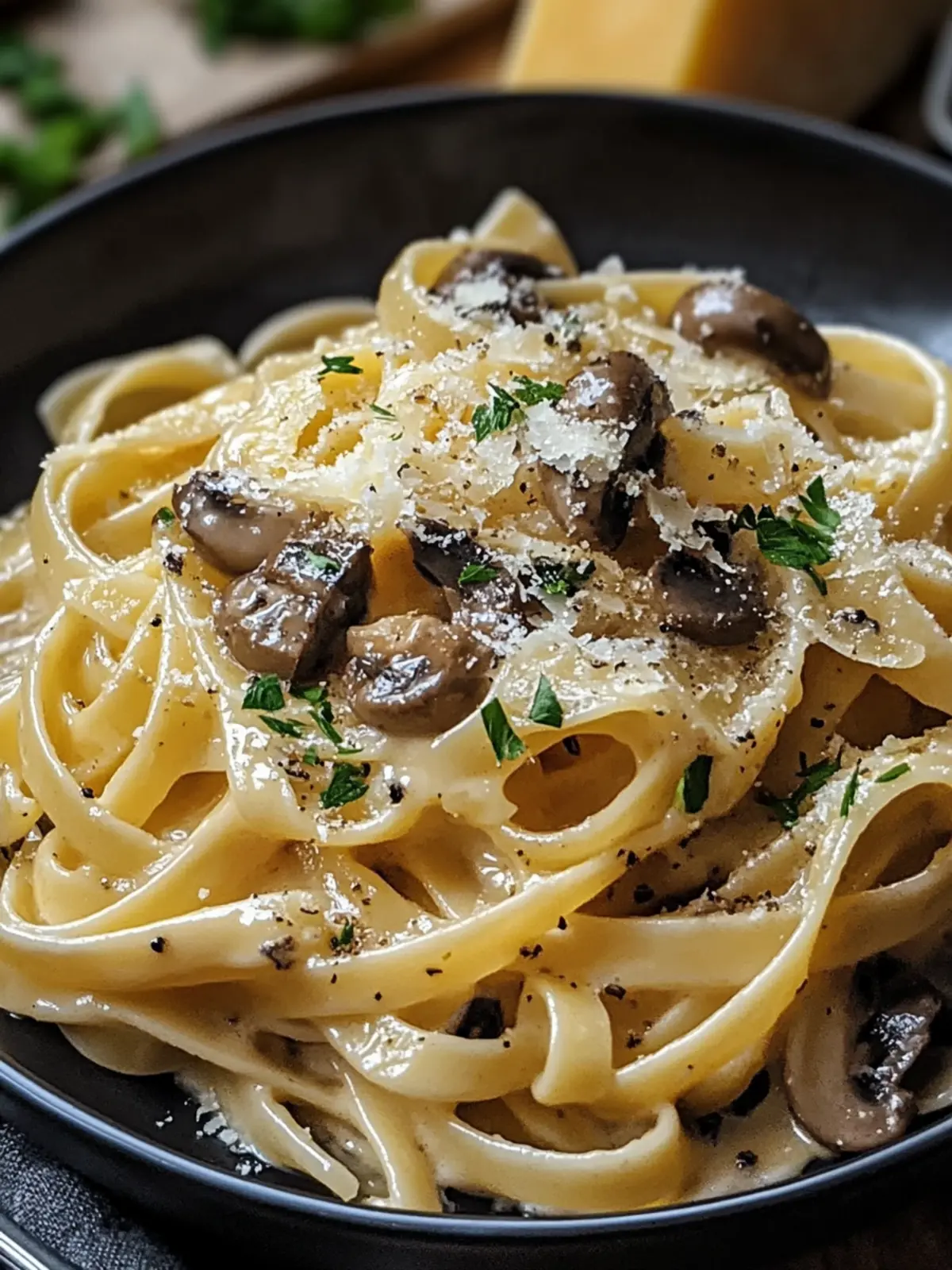 caramelisierte Lauch- und Pilzgruyère-Pasta Genuss