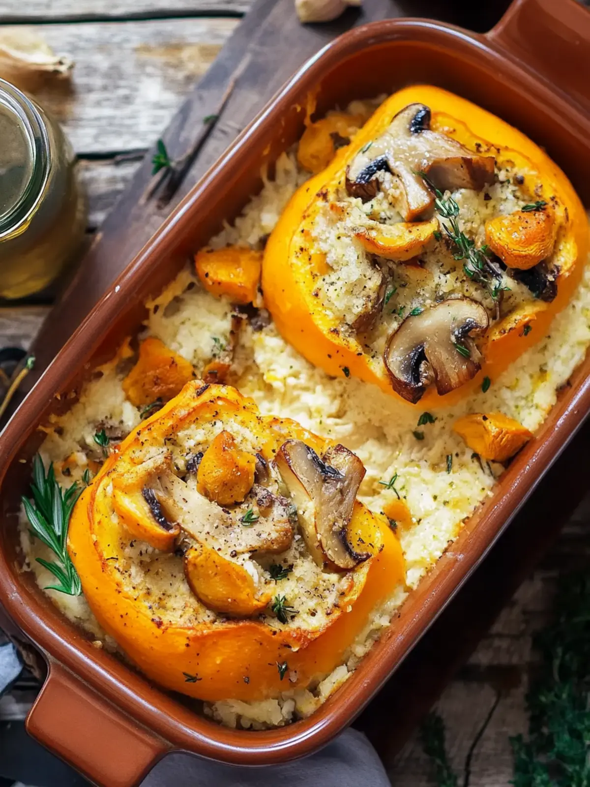Gratinierter Kürbis mit Champignons
