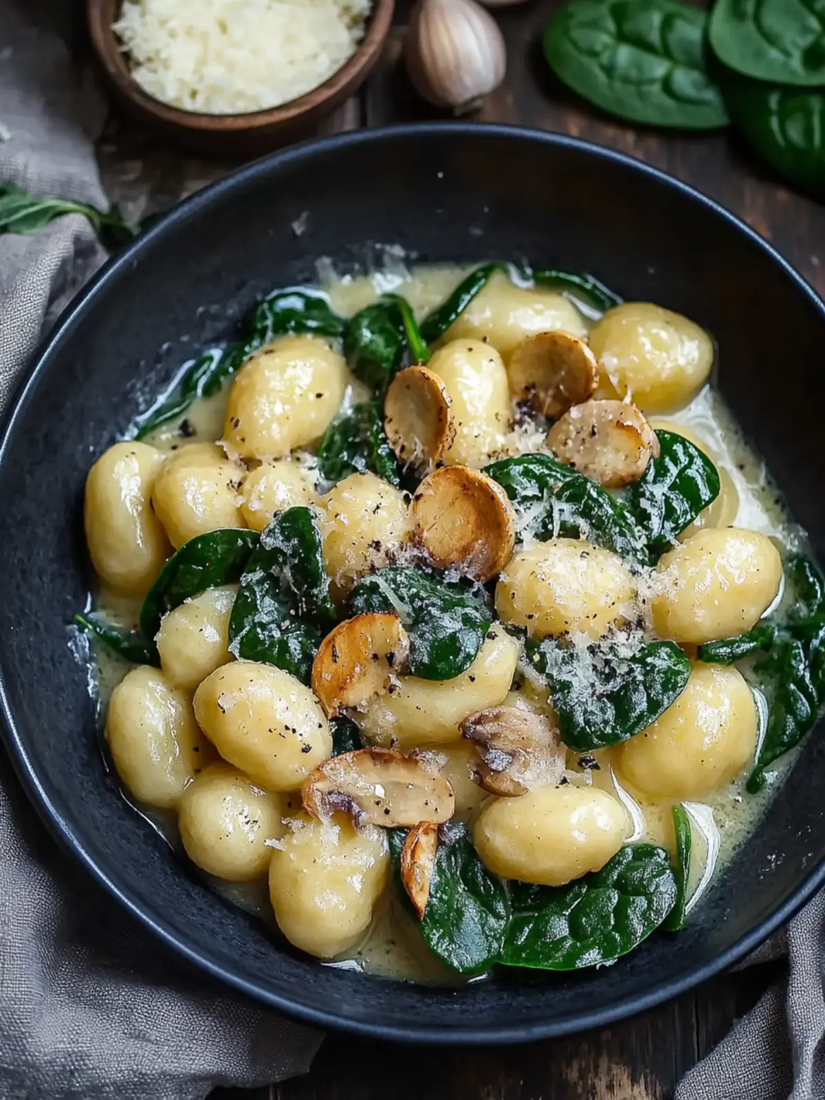 Cremige Spinat und Pilz Gnocchi