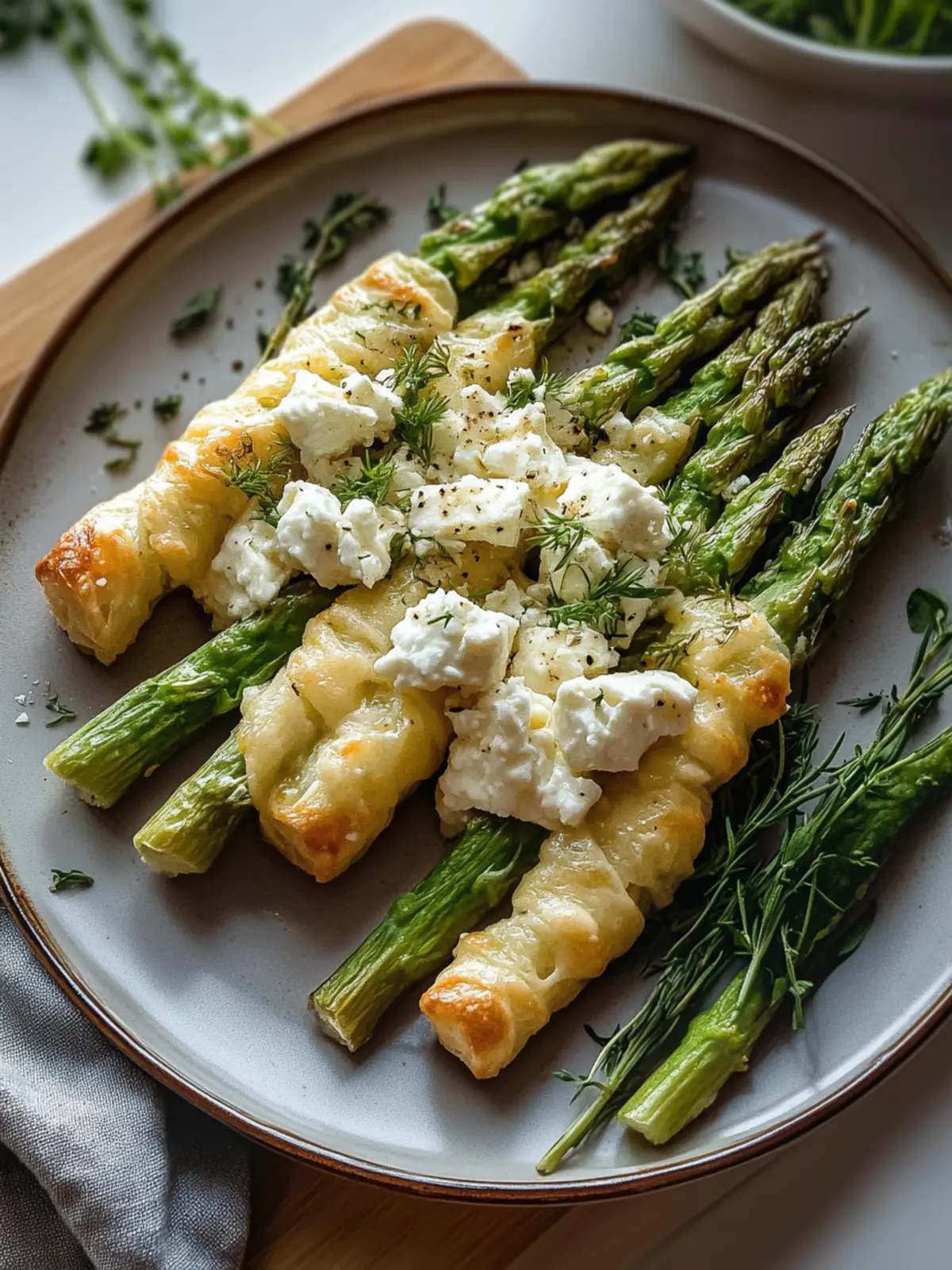 Grüner Spargel im Blätterteig mit Feta