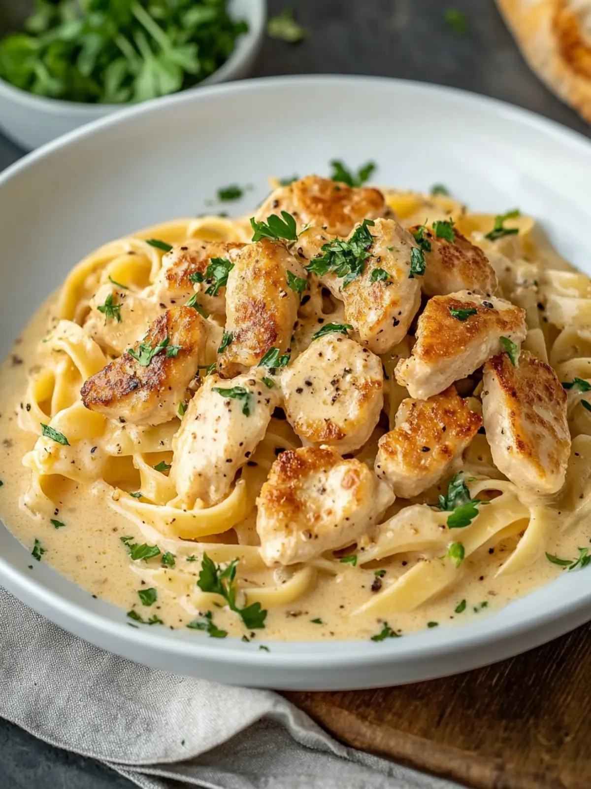 Zarte Hähnchenstreifen mit cremigen Nudeln in sahniger Sauce Zutaten