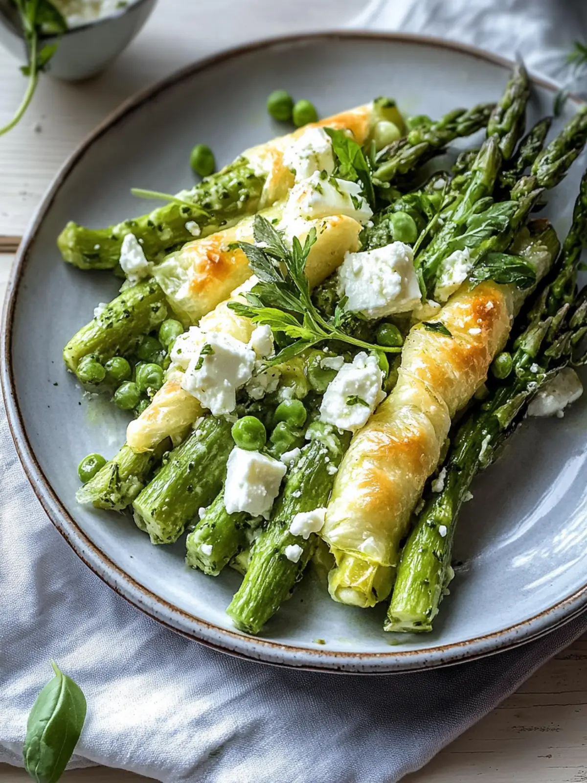 Grüner Spargel im Blätterteig mit Feta