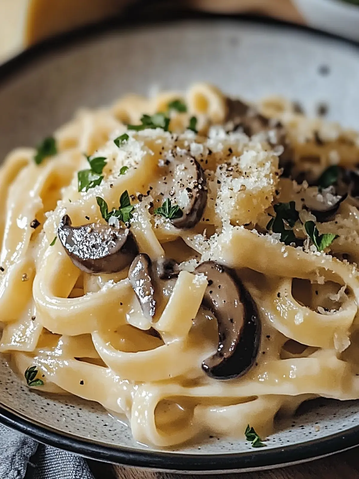 caramelisierte Lauch- und Pilzgruyère-Pasta Genuss