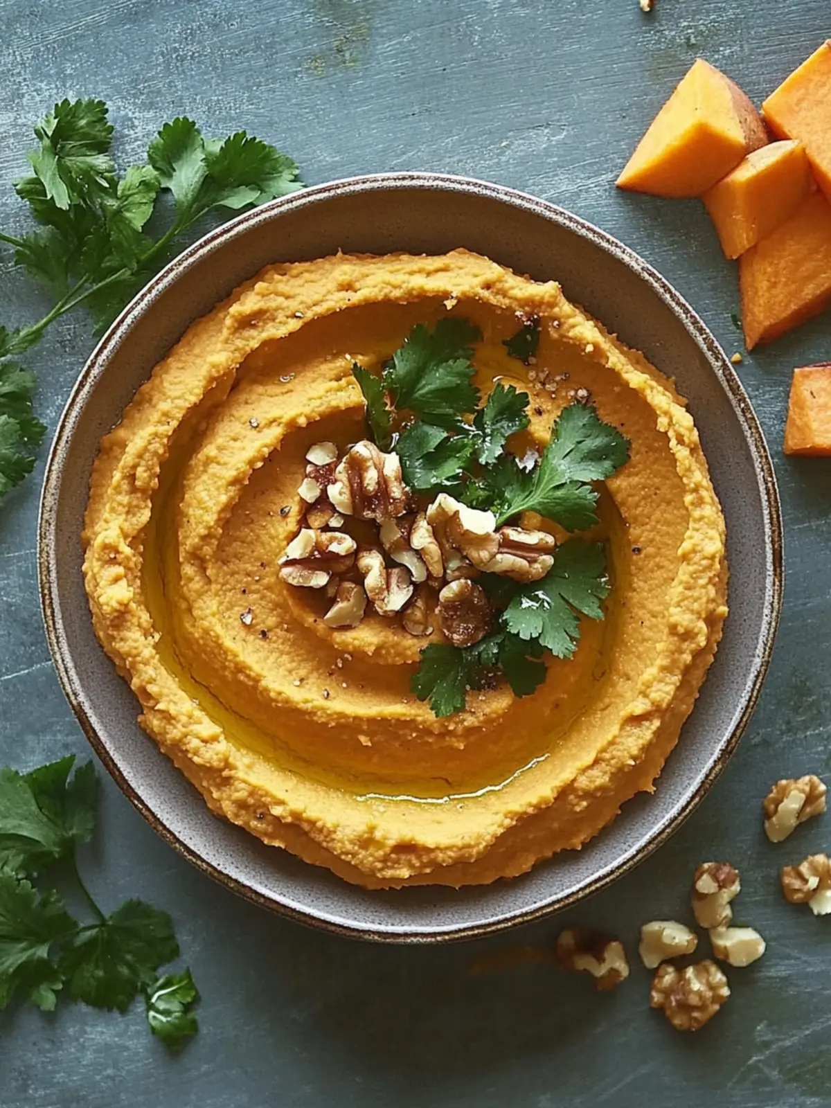 Sweet potato hummus with walnuts