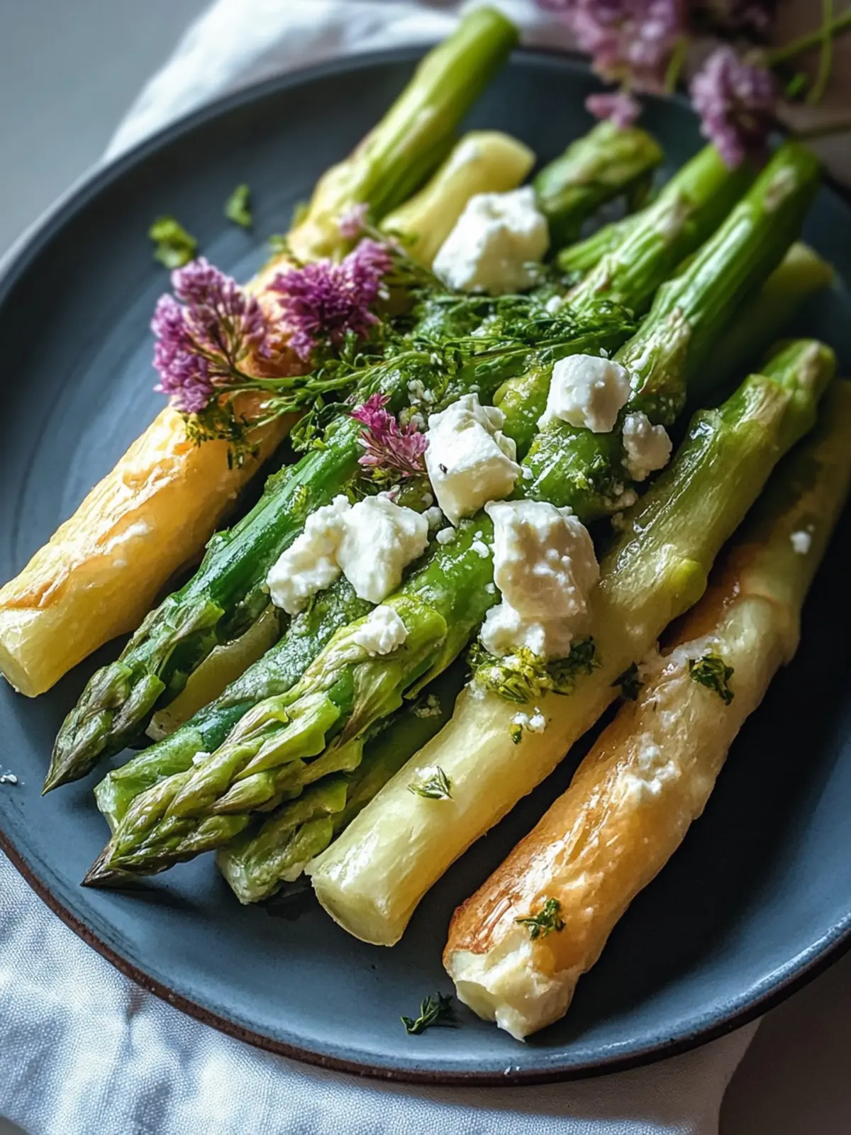 Grüner Spargel im Blätterteig mit Feta