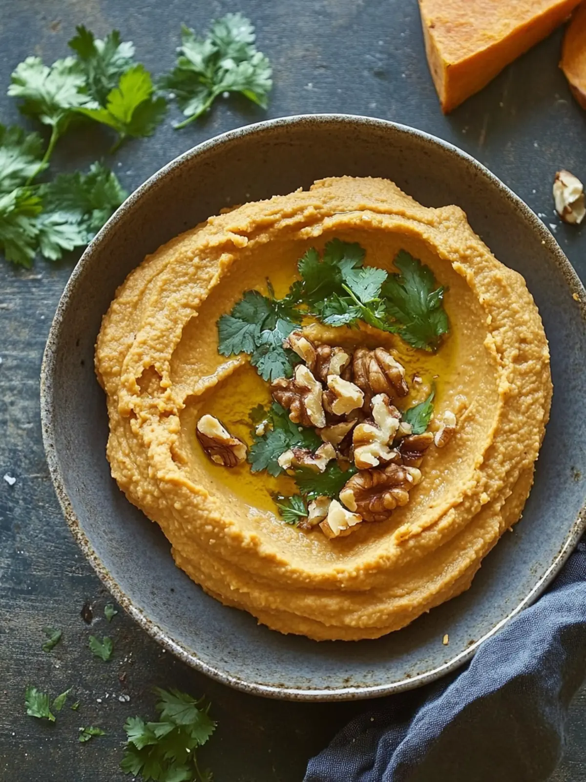 Sweet potato hummus with walnuts