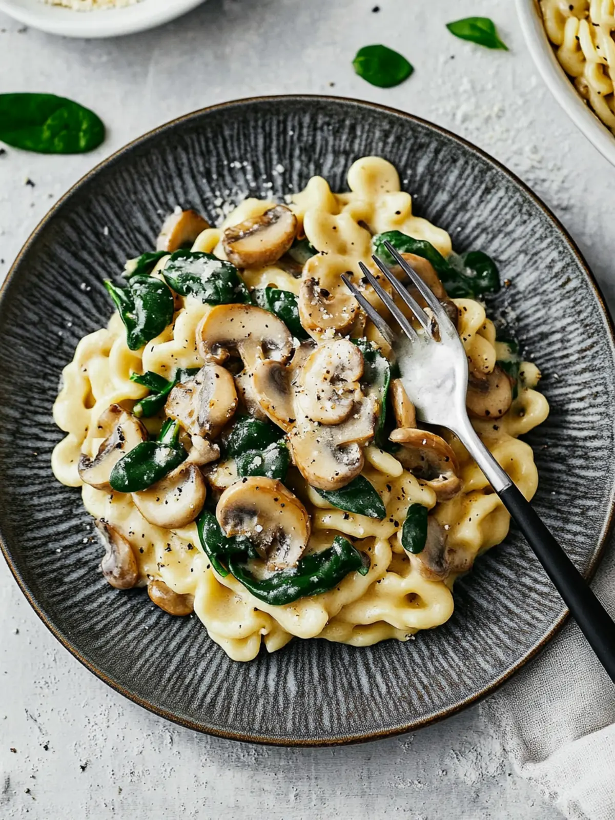 Spätzle mit Champignon-Spinat-Sauce
