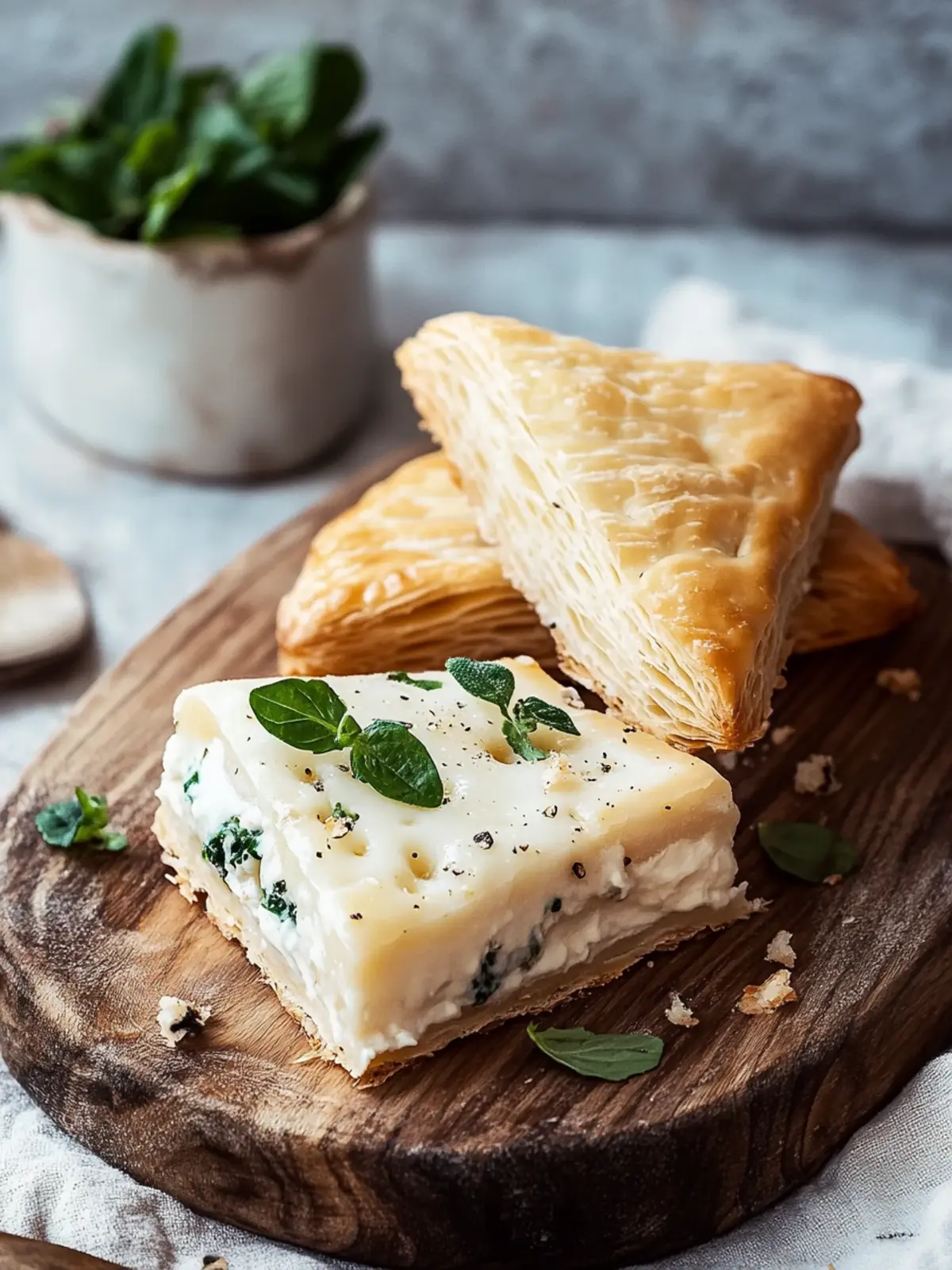 Savory puff pastry snack with ham and cheese