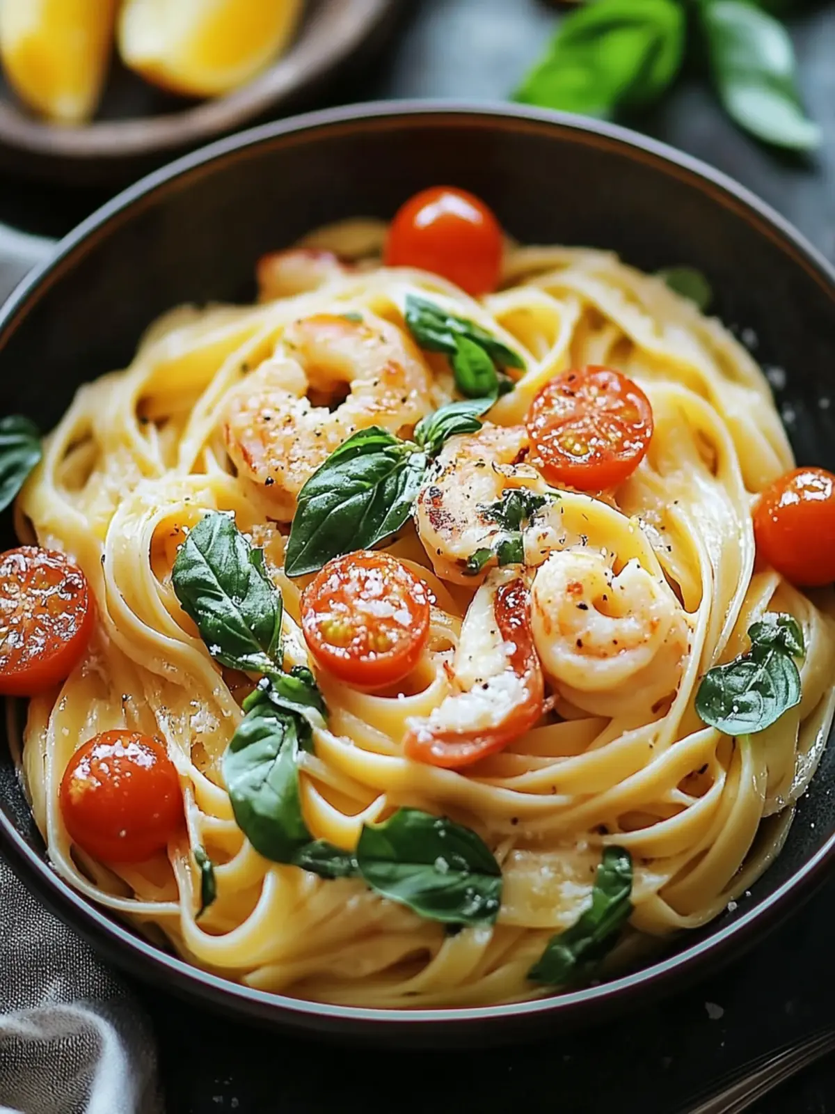Cremige toskanische Garnelen-Pasta Eintopf-Mahlzeit