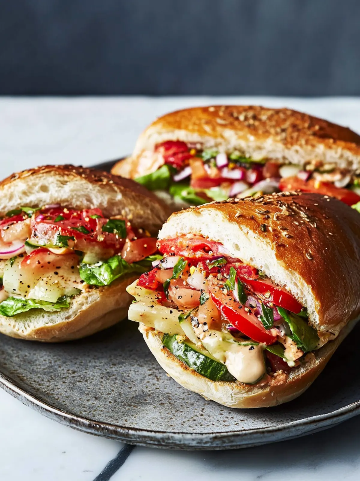 Vegetarische Muffulettas mit eingelegtem Eisbergsalat