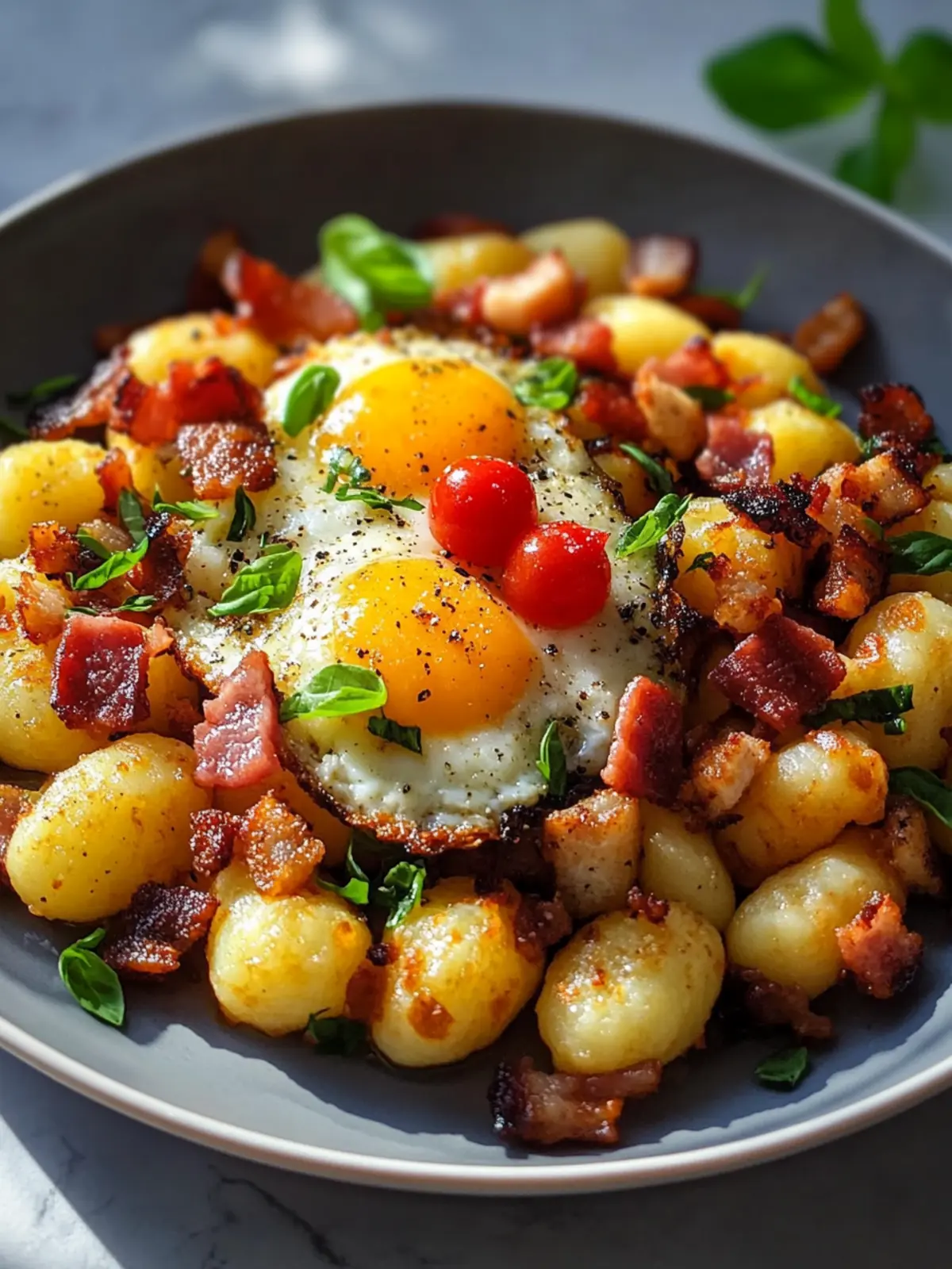 Gnocchi-Hash mit Ei und Rinderbacon