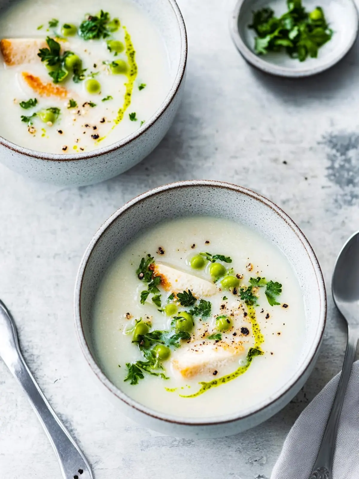 Spargel-Kokos-Suppe mit Rhabarber-Jalapeño-Salsa