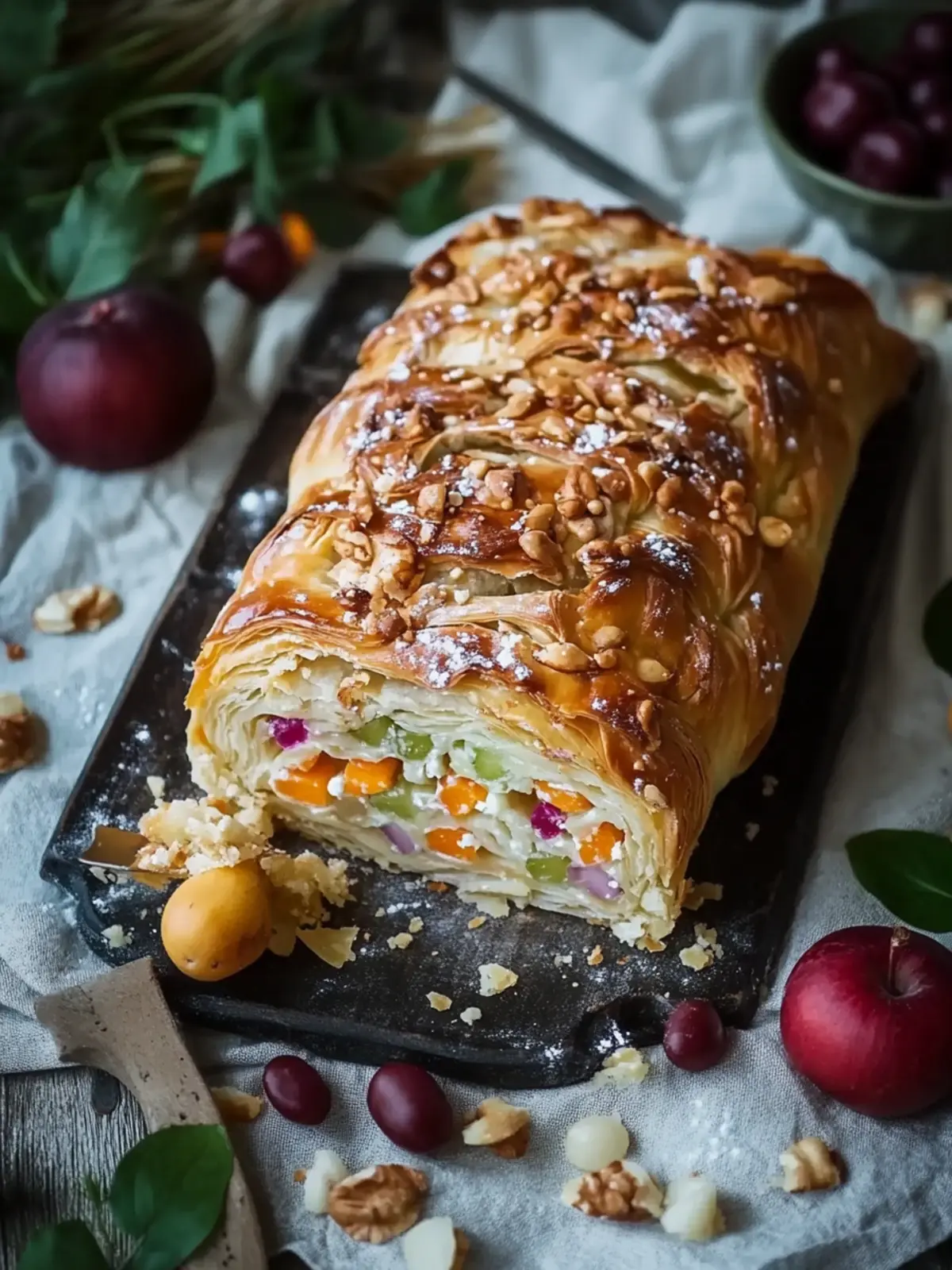 Vegetable strudel with puff pastry