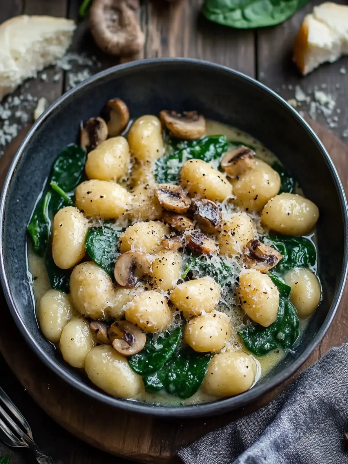 Cremige Spinat und Pilz Gnocchi