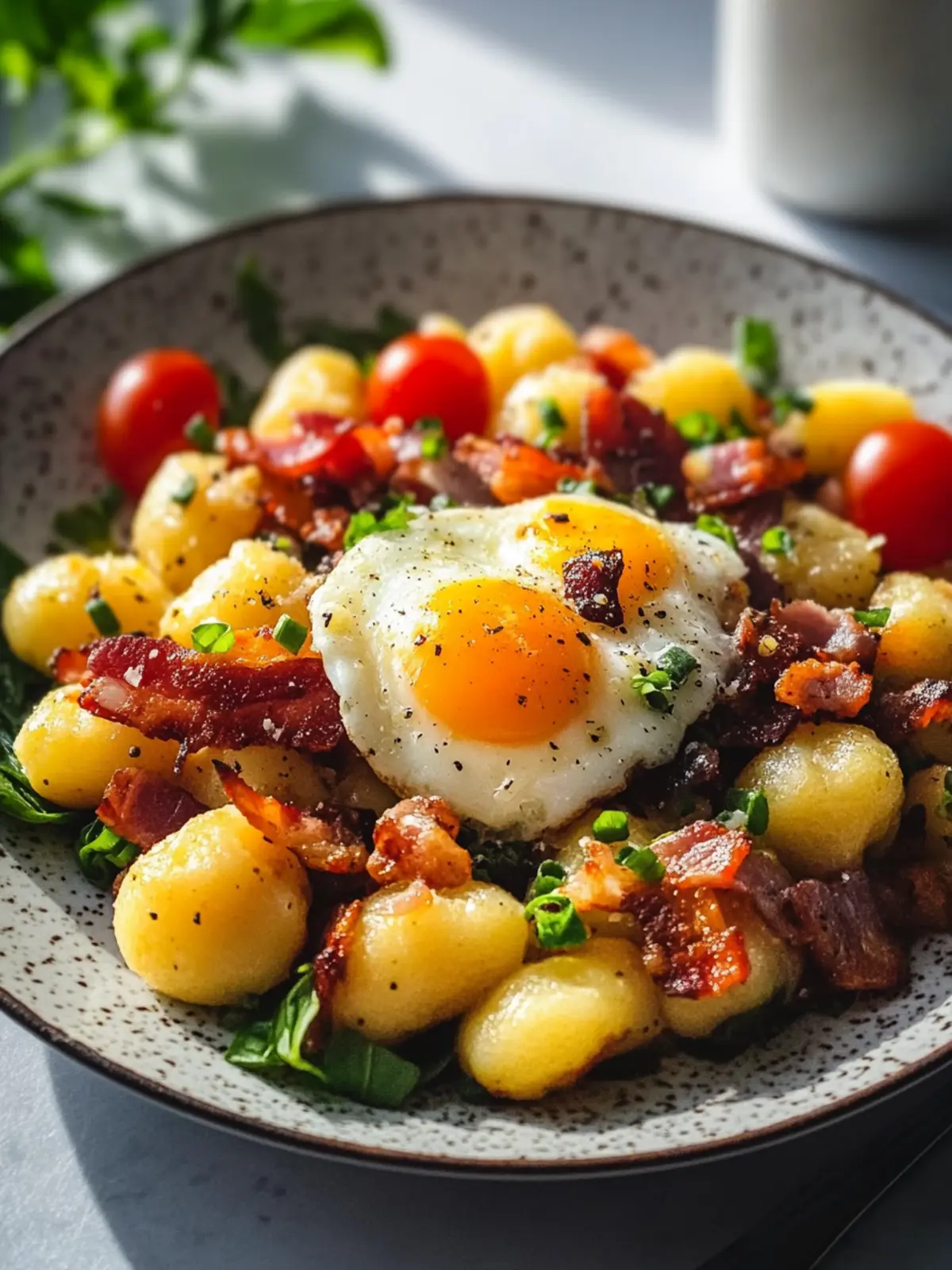Gnocchi-Hash mit Ei und Rinderbacon