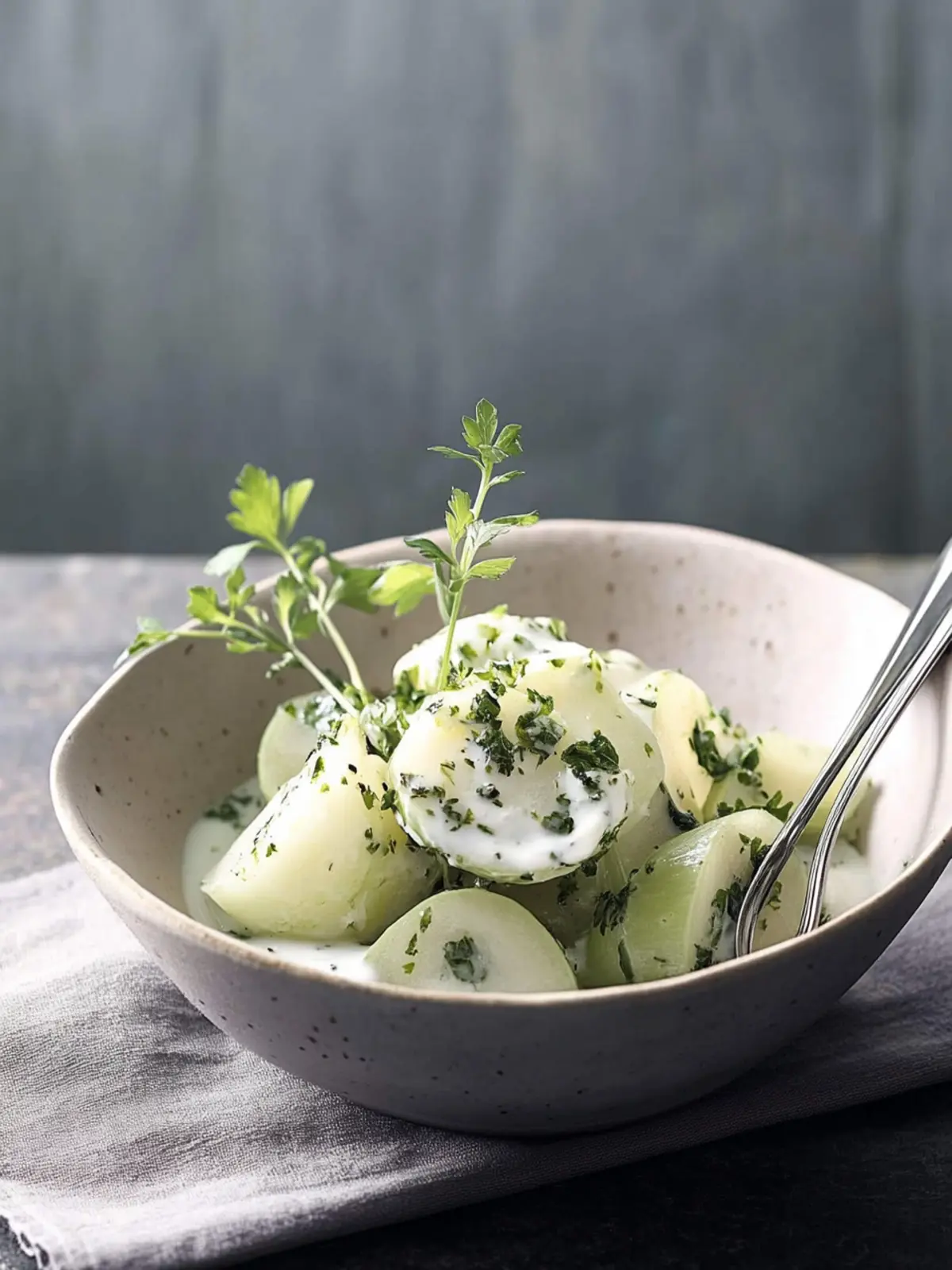 Kohlrabi mit Crème fraîche und Kerbel
