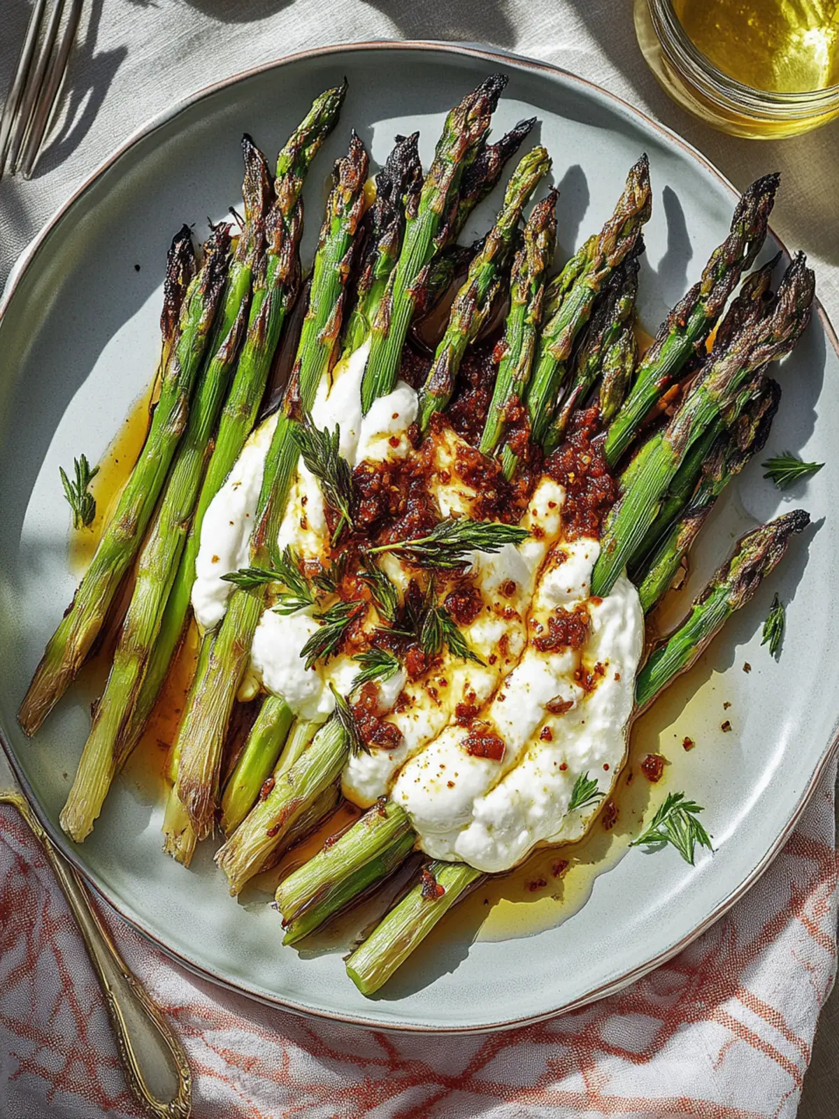 Blisterte Spargel mit Labneh und Harissa