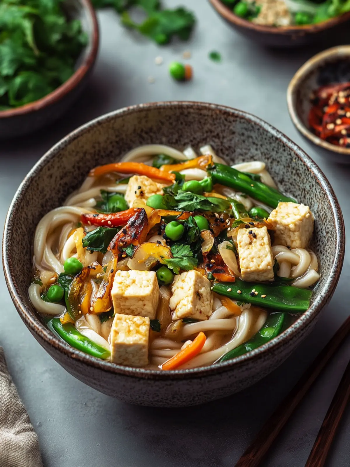 One-Pot Udon-Nudeln mit Ingwer-Gemüse & Tofu