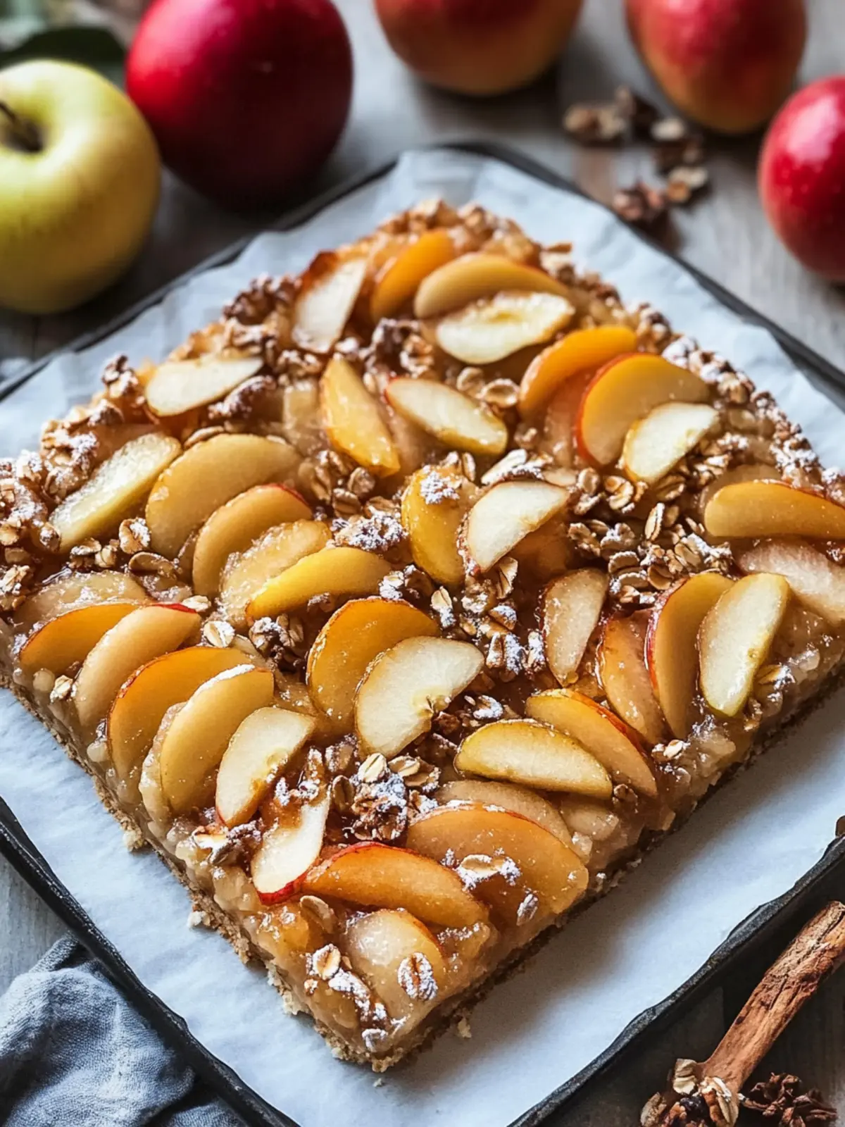 Apfelkuchen gebackene Haferflocken
