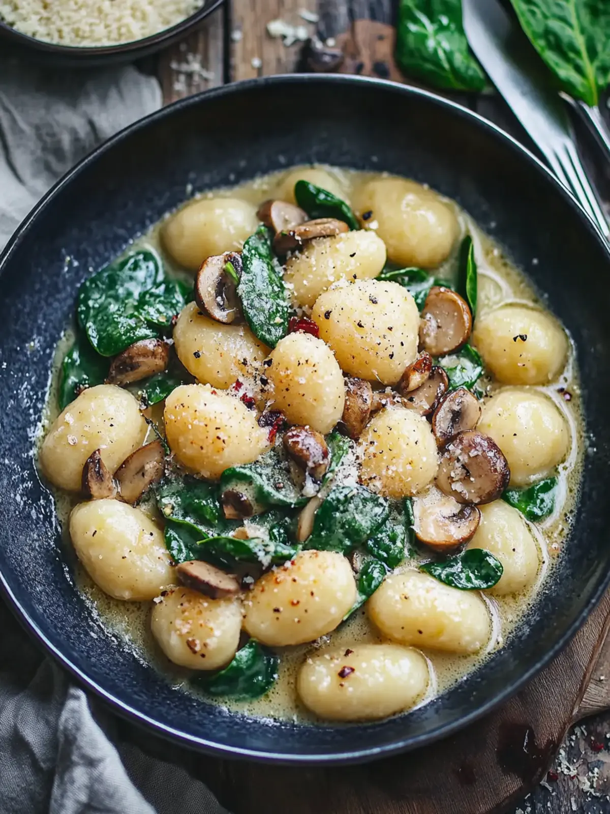 Cremige Spinat und Pilz Gnocchi