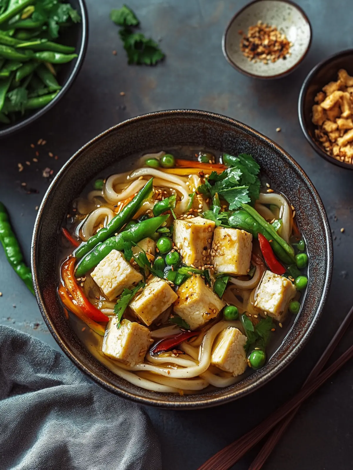 One-Pot Udon-Nudeln mit Ingwer-Gemüse & Tofu