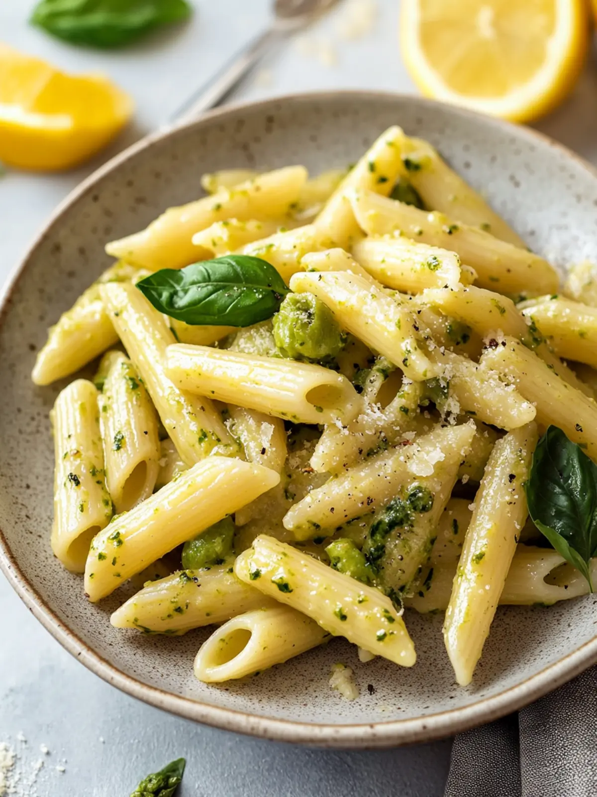 Rezept für Penne mit Spargel und Zitronenpesto