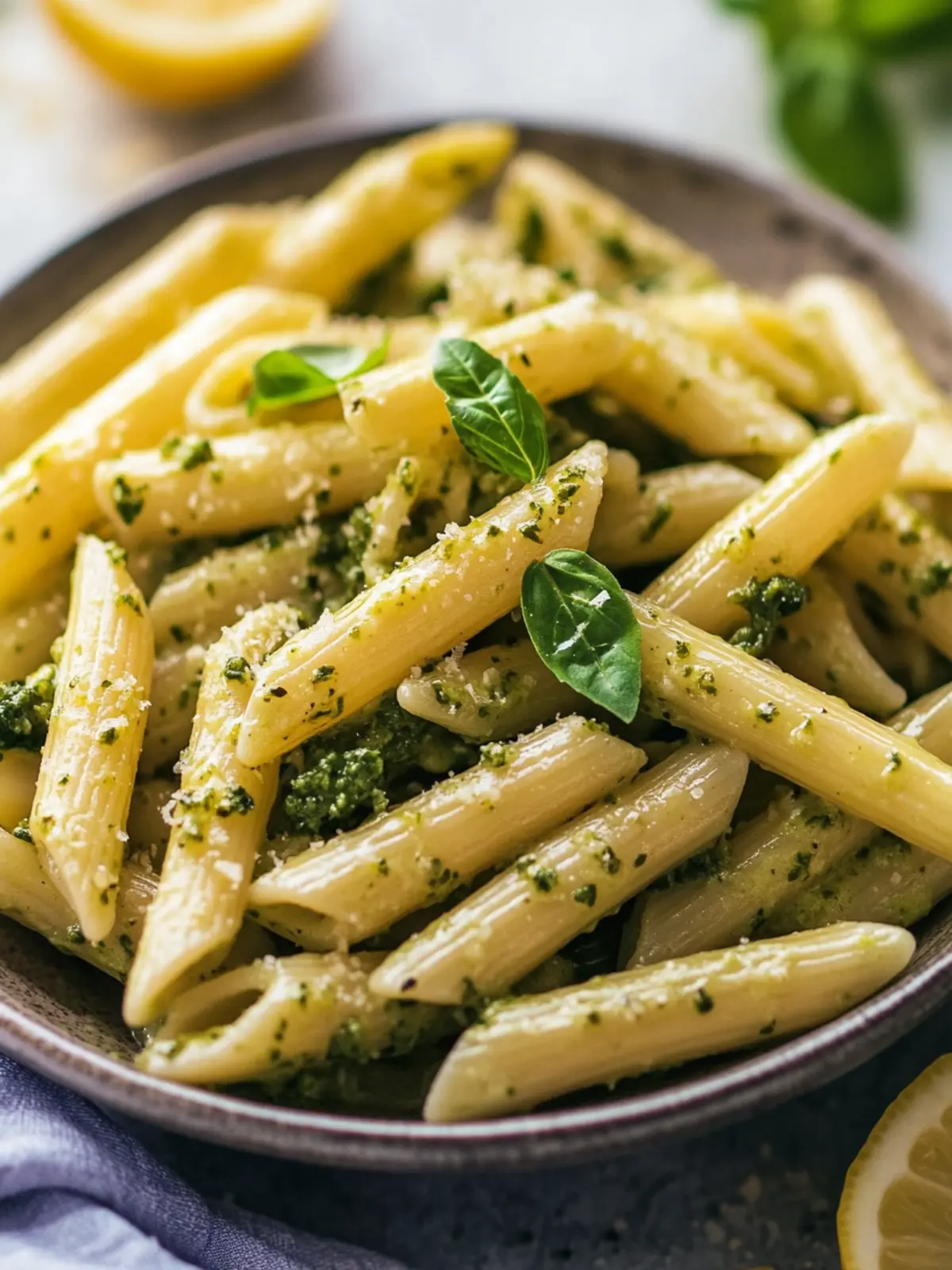 Rezept für Penne mit Spargel und Zitronenpesto