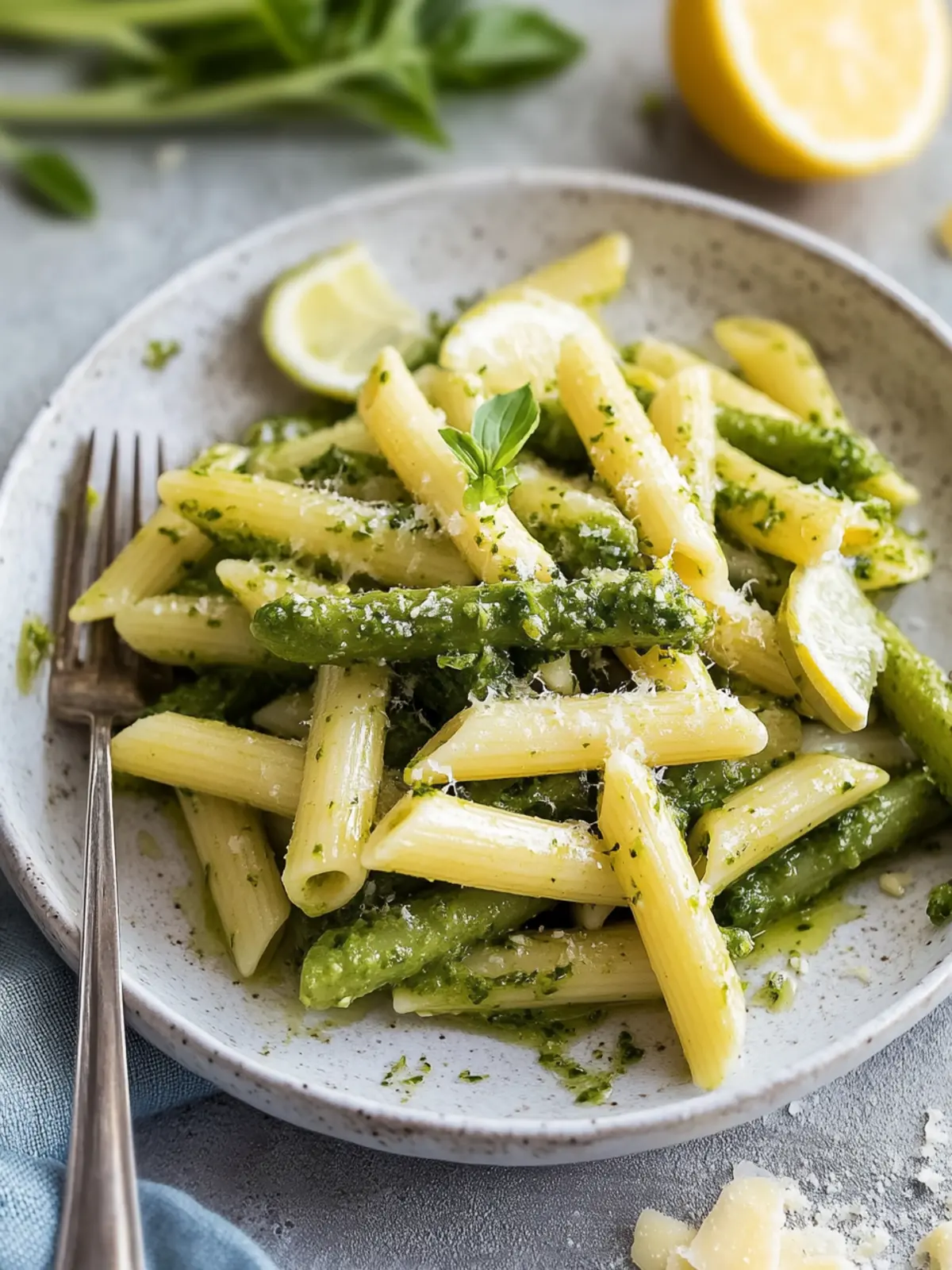 Rezept für Penne mit Spargel und Zitronenpesto
